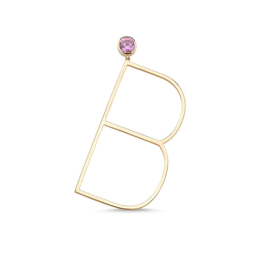Large Size Pink Sapphire Rose Gold Letter Earring (Single)