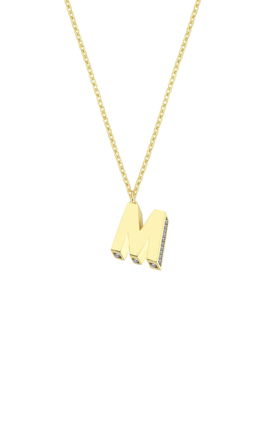 Mini 3D M Letter Necklace With Diamonds