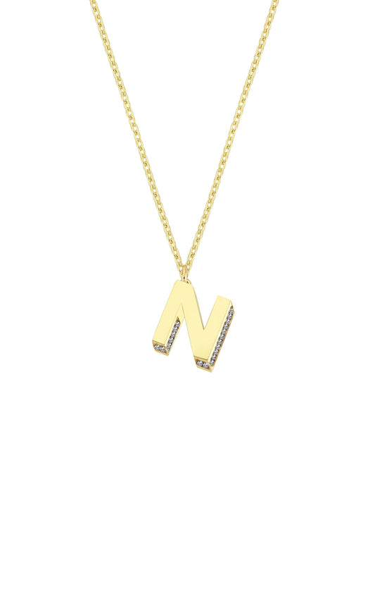 Mini 3D N Letter Necklace With Diamonds