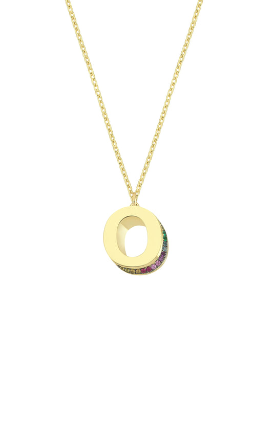 Mini 3D O Letter Necklace With Rainbow Sapphires