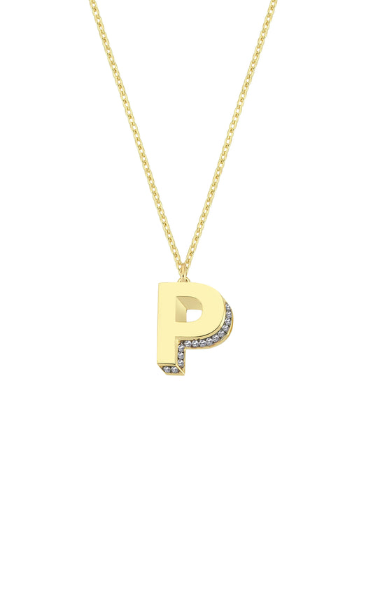 Mini 3D P Letter Necklace With Diamonds