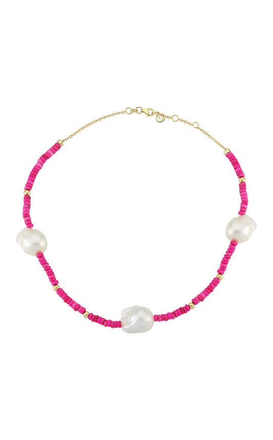 Pink Beaded Necklace with Baroque Pearls