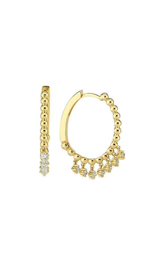 Hoop Earrings With Dangling Diamonds (Pair)