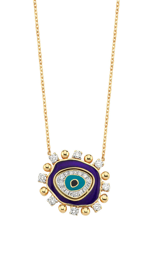Evil Eye Necklace in Gold, Diamonds & Navy Enamel