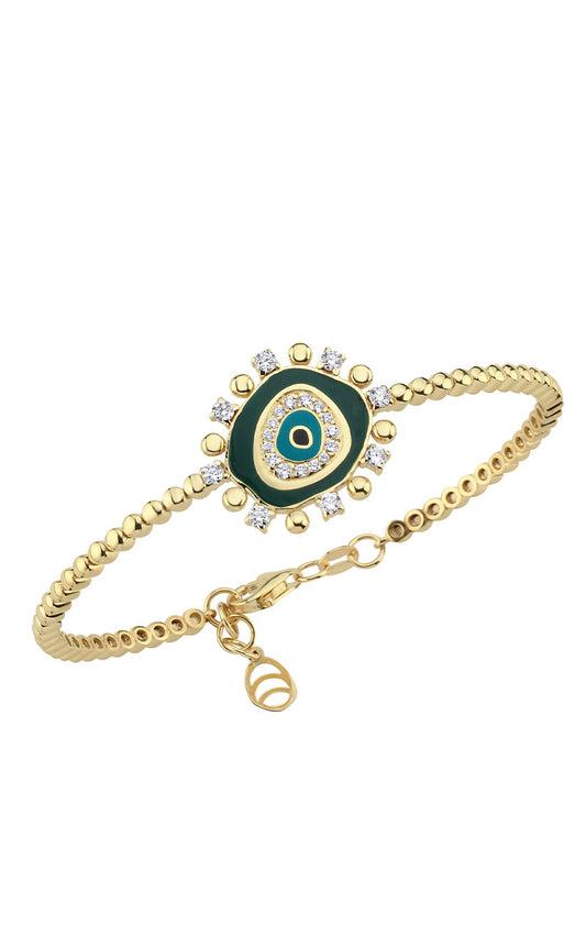 Evil Eye Bracelet in Gold, Diamonds & Green Enamel
