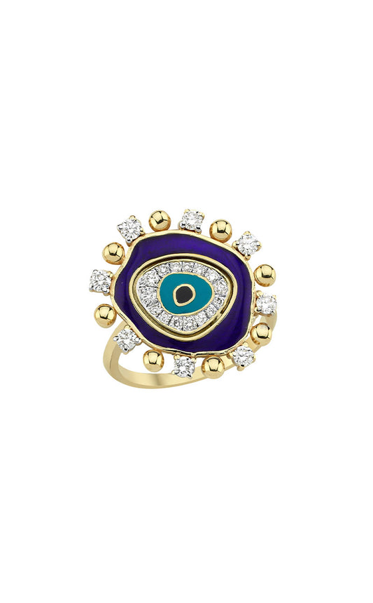 Evil Eye Ring in Gold, Diamonds & Navy Enamel
