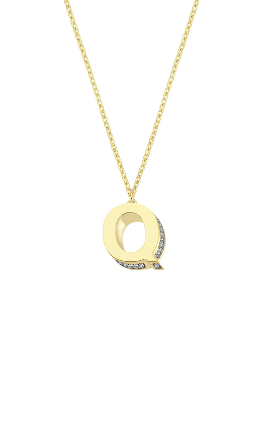 Mini 3D Q Letter Necklace With Diamonds