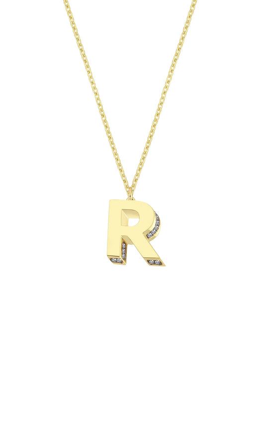 Mini 3D R Letter Necklace With Diamonds
