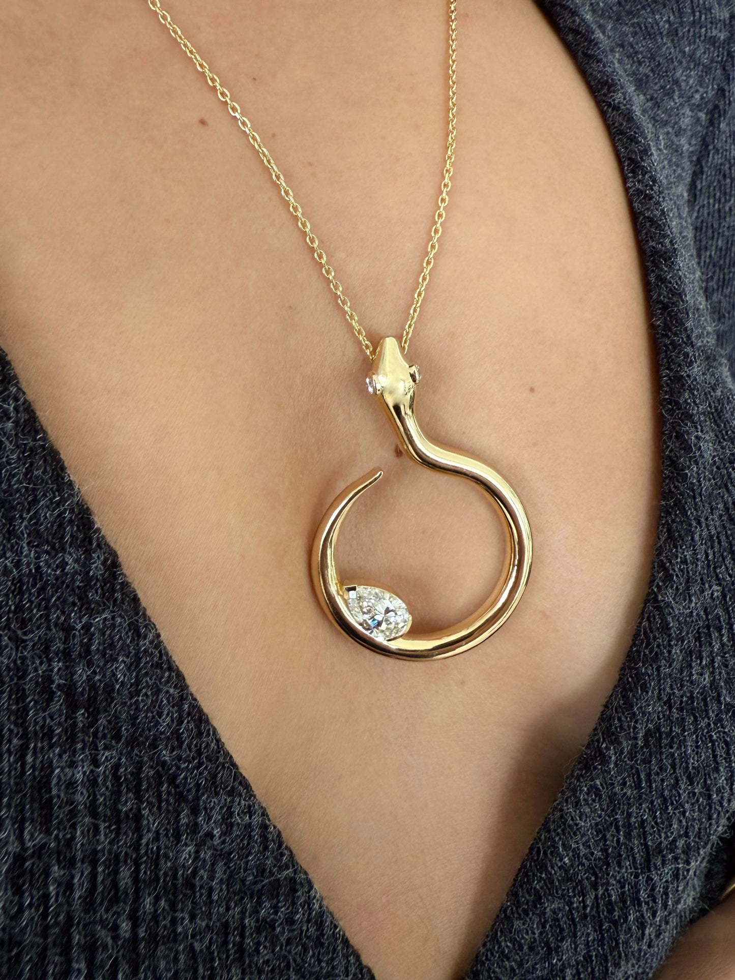 Snake Necklace With 3ct Pear Diamond (Lab Grown)