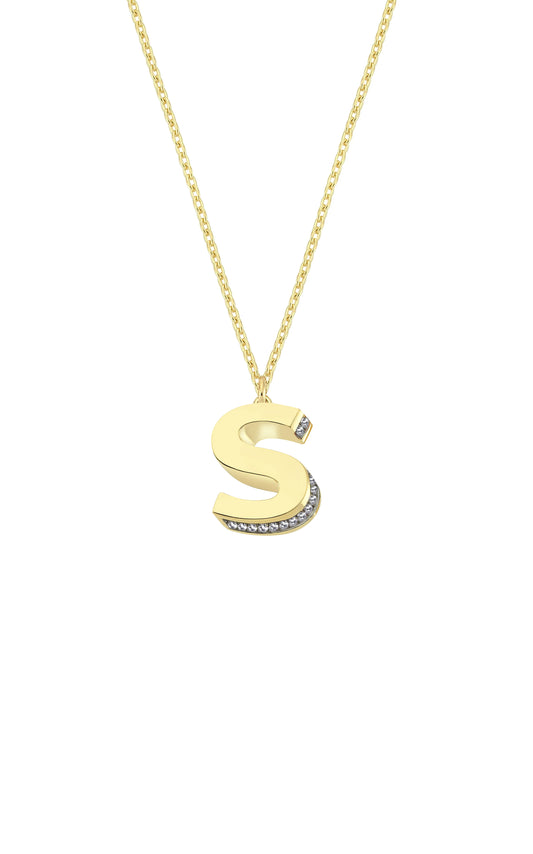 Mini 3D S Letter Necklace With Diamonds