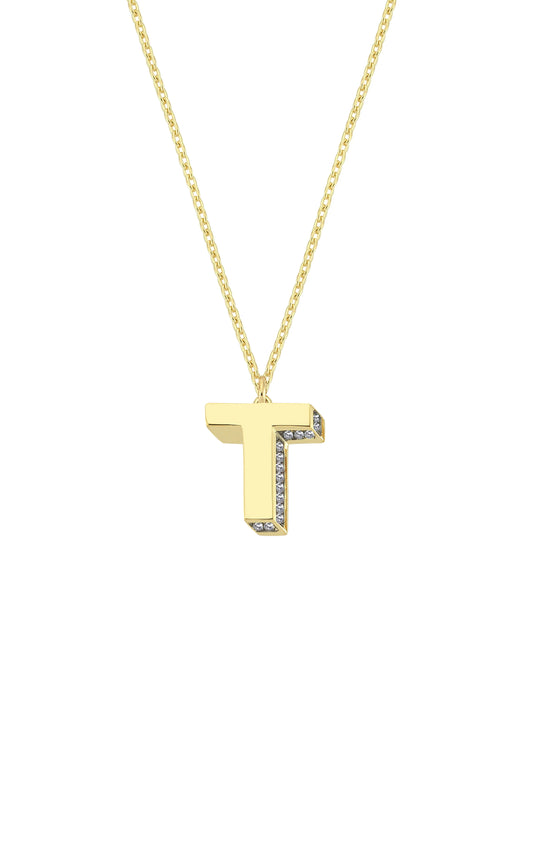 Mini 3D T Letter Necklace With Diamonds