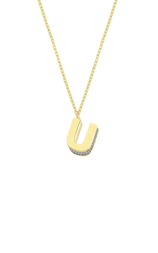 Mini 3D U Letter Necklace With Diamonds