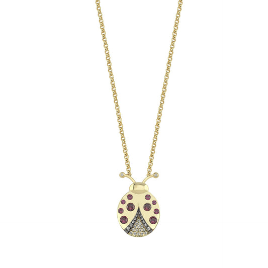 3D Diamond And Ruby Lady Bug Necklace