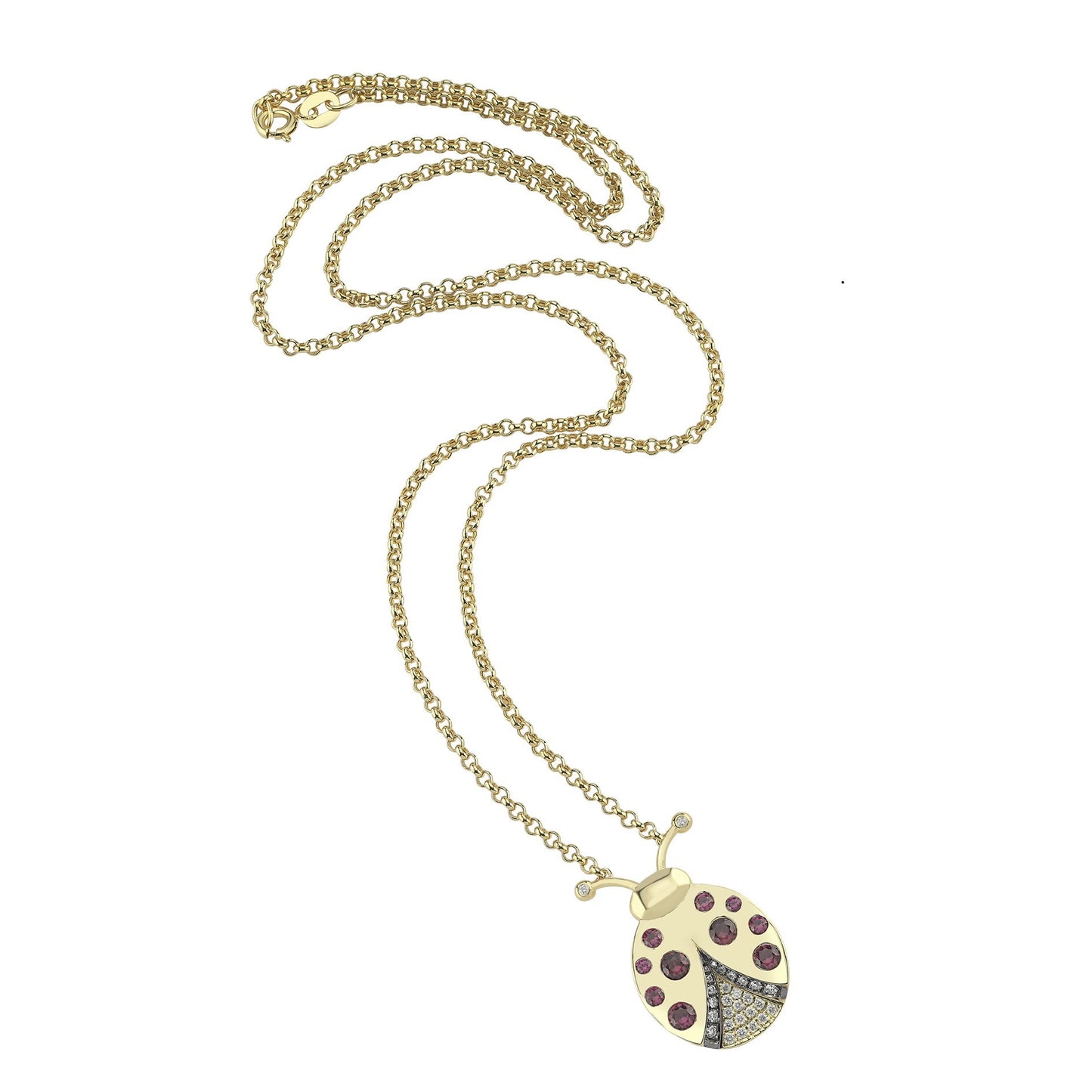 3D Diamond And Ruby Lady Bug Necklace