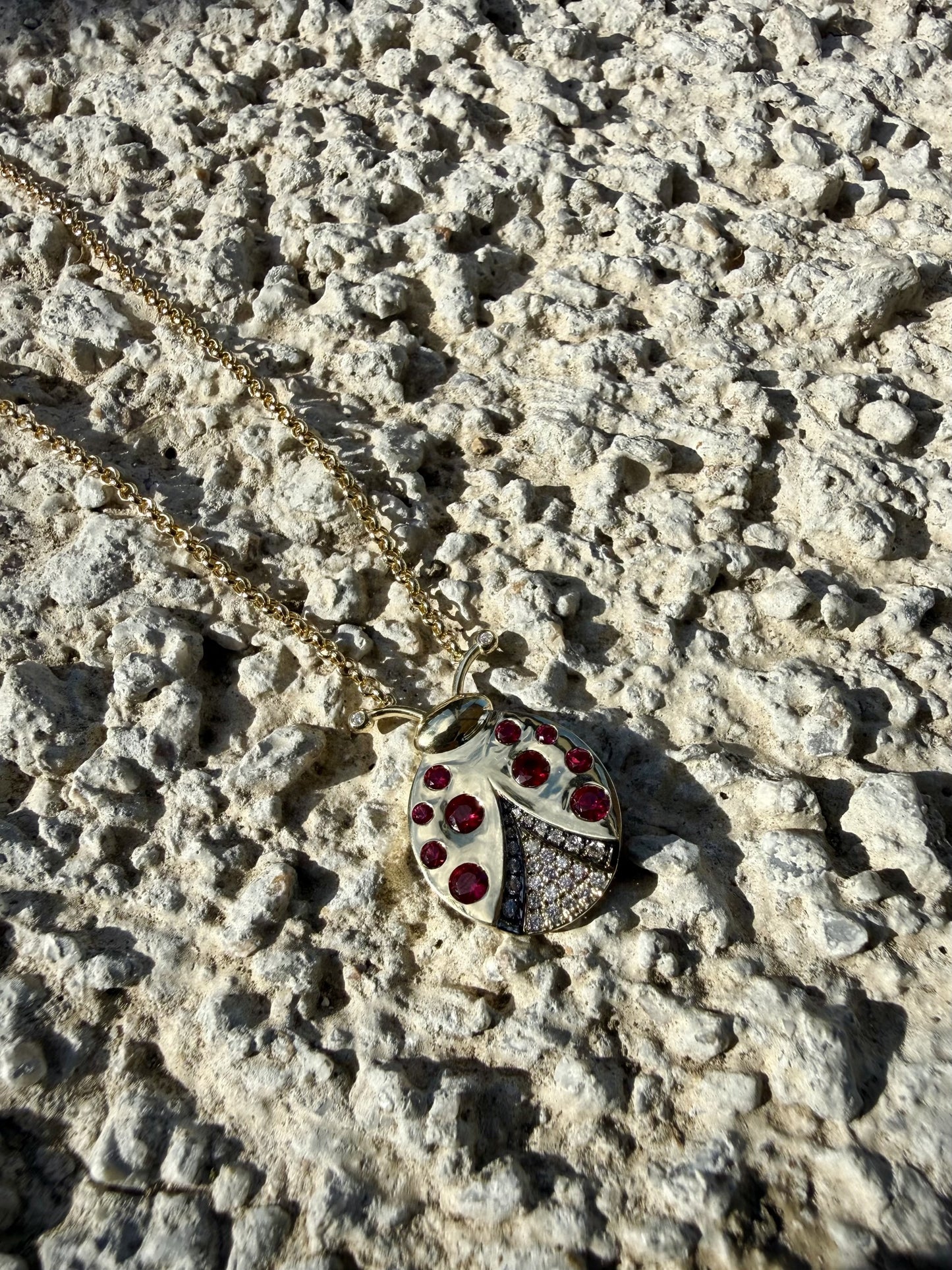 3D Diamond And Ruby Lady Bug Necklace