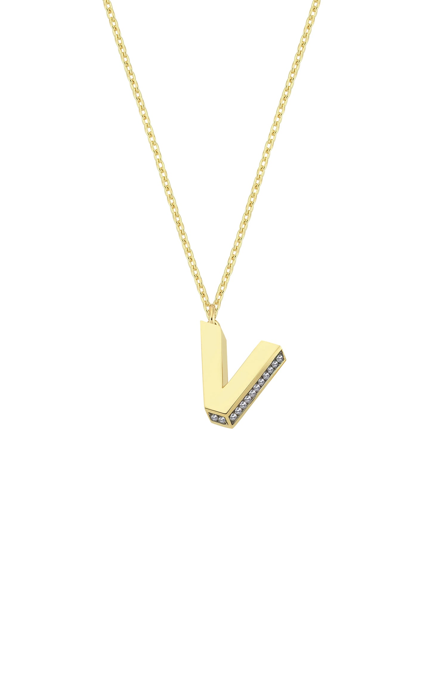 Mini 3D V Letter Necklace With Diamonds