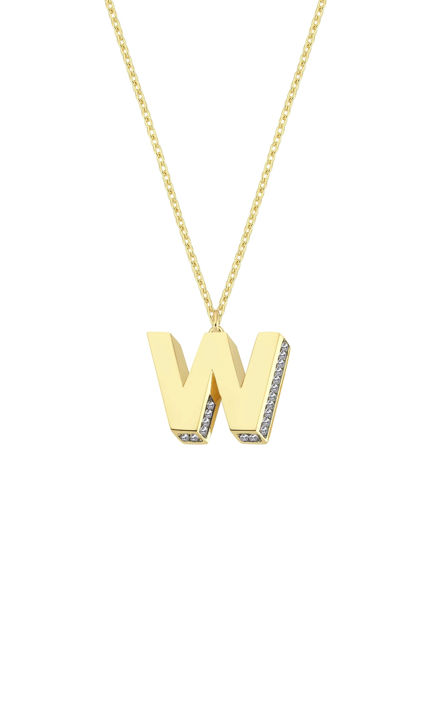 Mini 3D W Letter Necklace With Diamonds