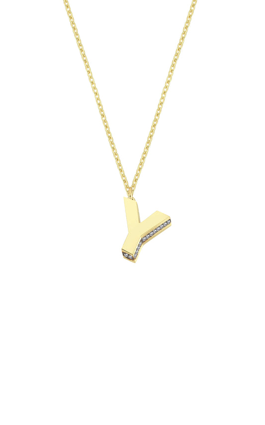 Mini 3D Y Letter Necklace With Diamonds