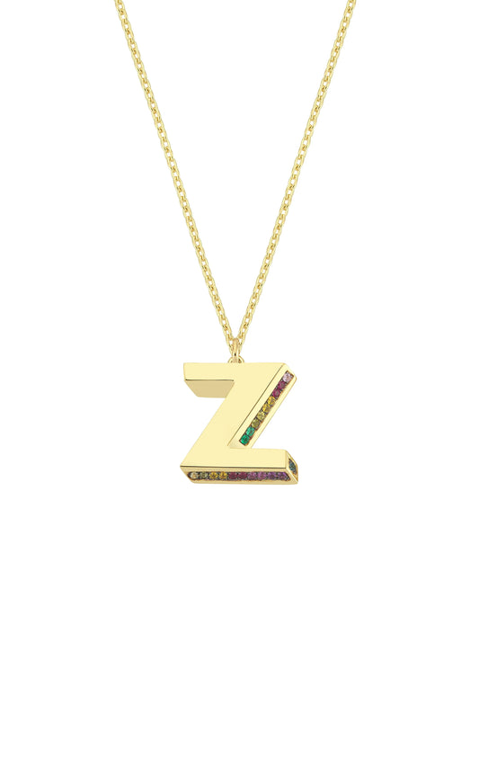 Mini 3D Z Letter Necklace With Rainbow Sapphires