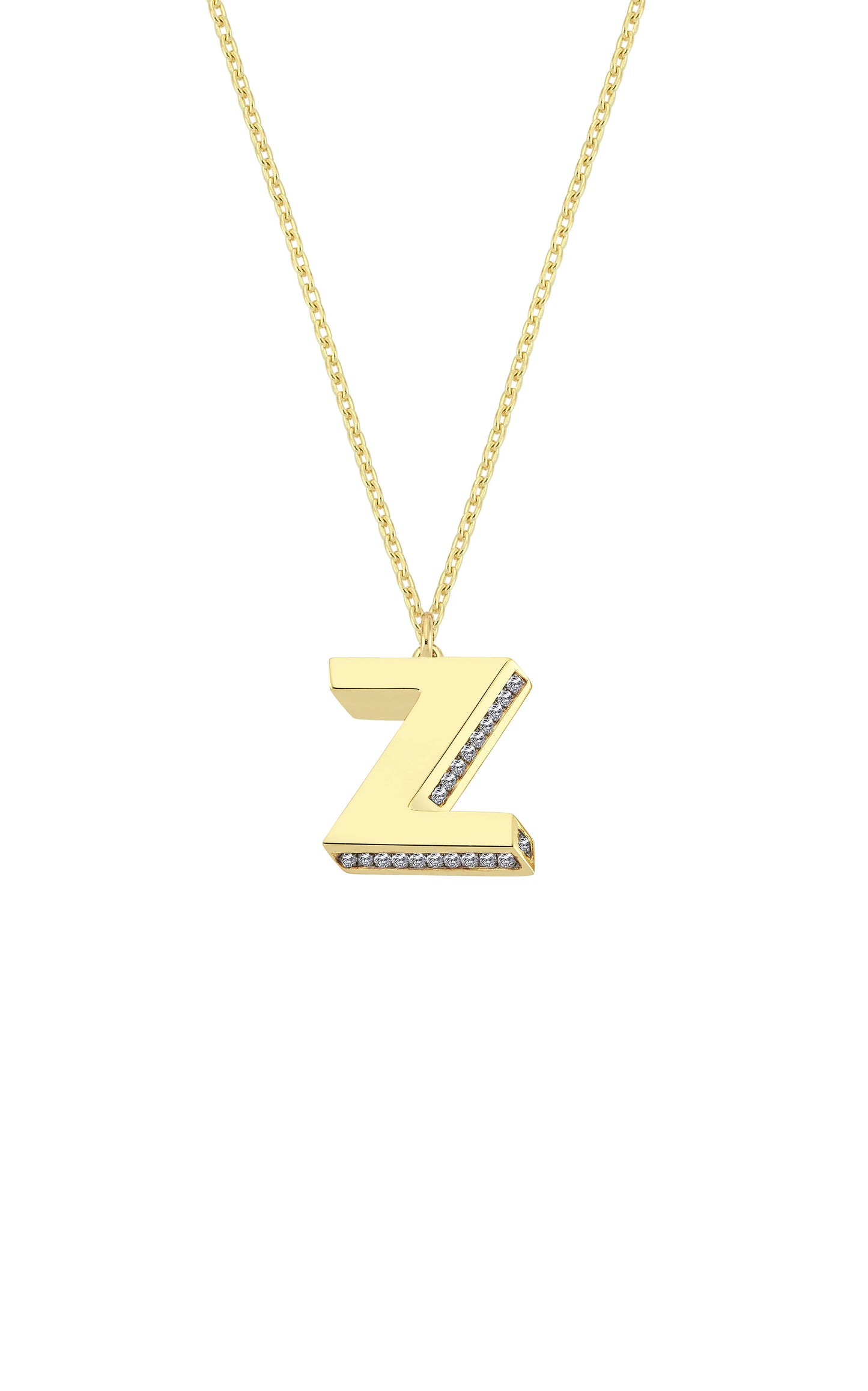 Mini 3D Z Letter Necklace With Diamonds