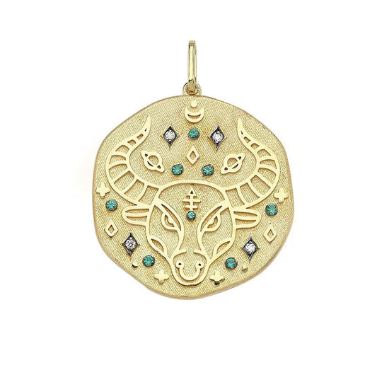 Taurus Auspicious Stone Emerald and Diamond Locket Pendant