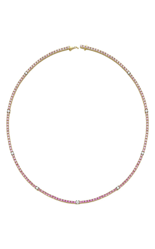 Pink Sapphire Tennis Necklace with Diamonds