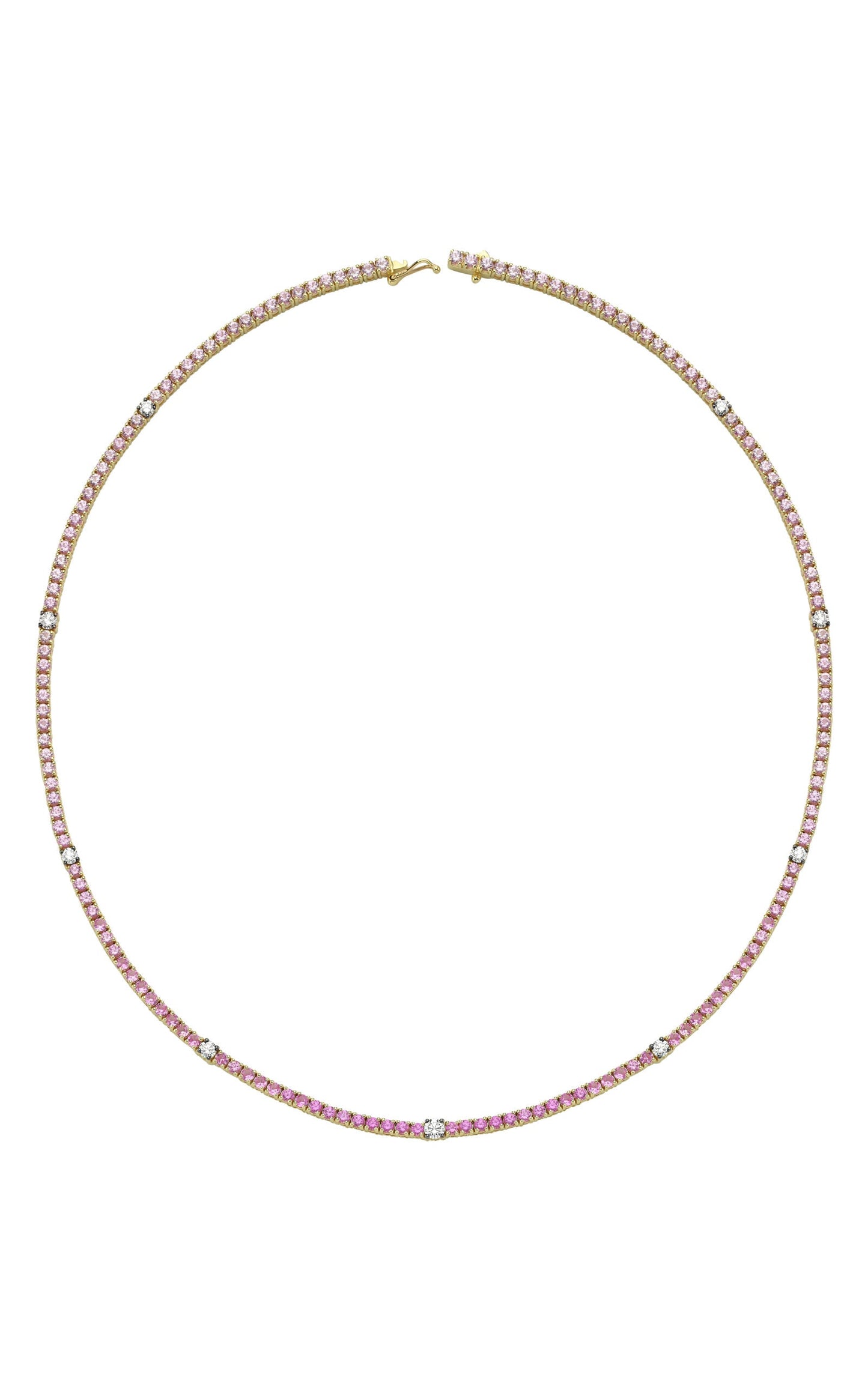 Pink Sapphire Tennis Necklace with Diamonds