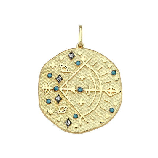 Sagittarius Lucky Stone Turquoise and Diamond Locket Pendant