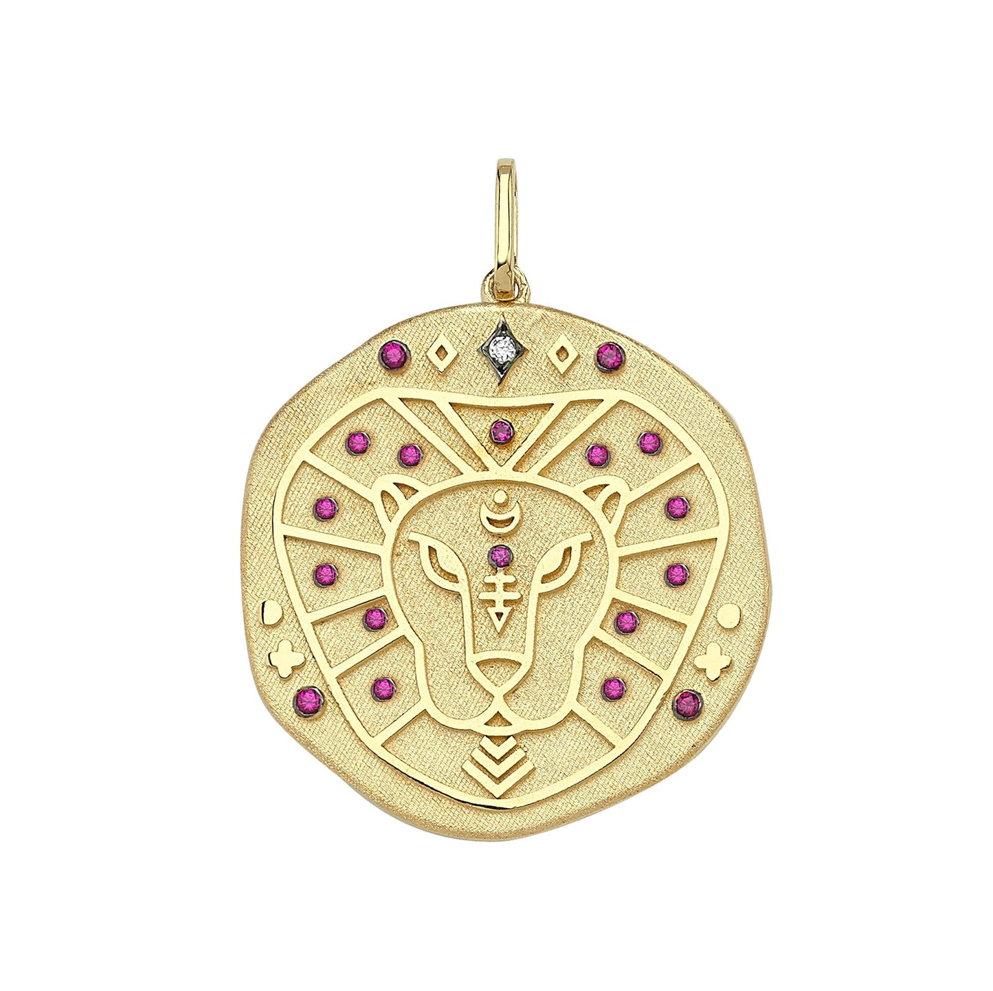 Leo Auspicious Stone Ruby and Diamond Locket Pendant