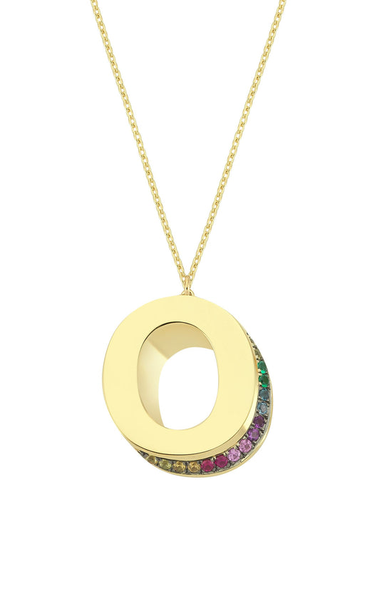 3D O Letter Necklace with Rainbow Sapphires