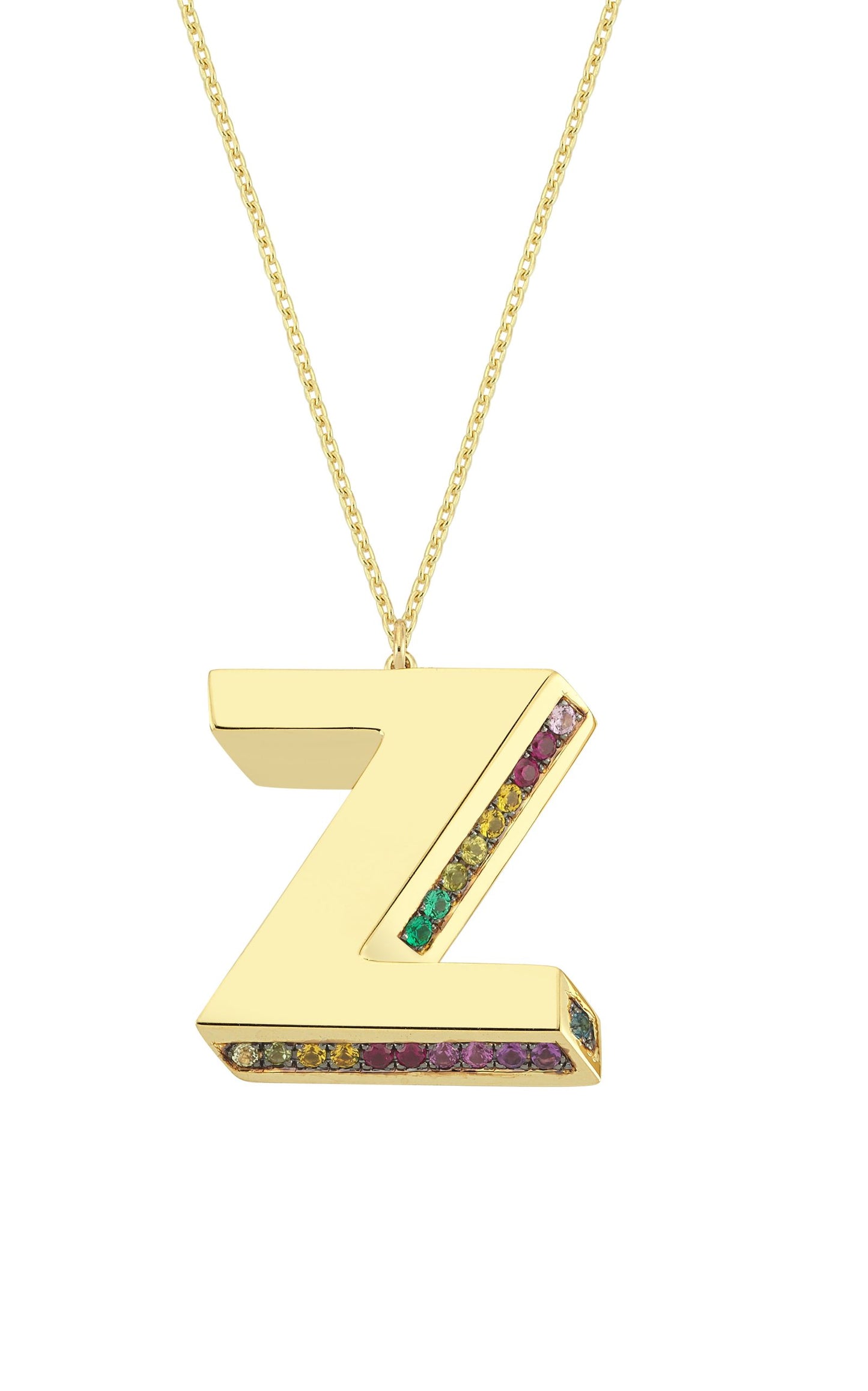 3D Z Letter Necklace with Rainbow Sapphires