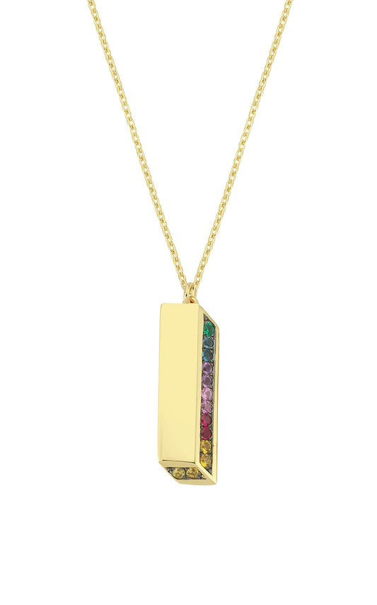 3D I Letter Necklace with Rainbow Sapphires