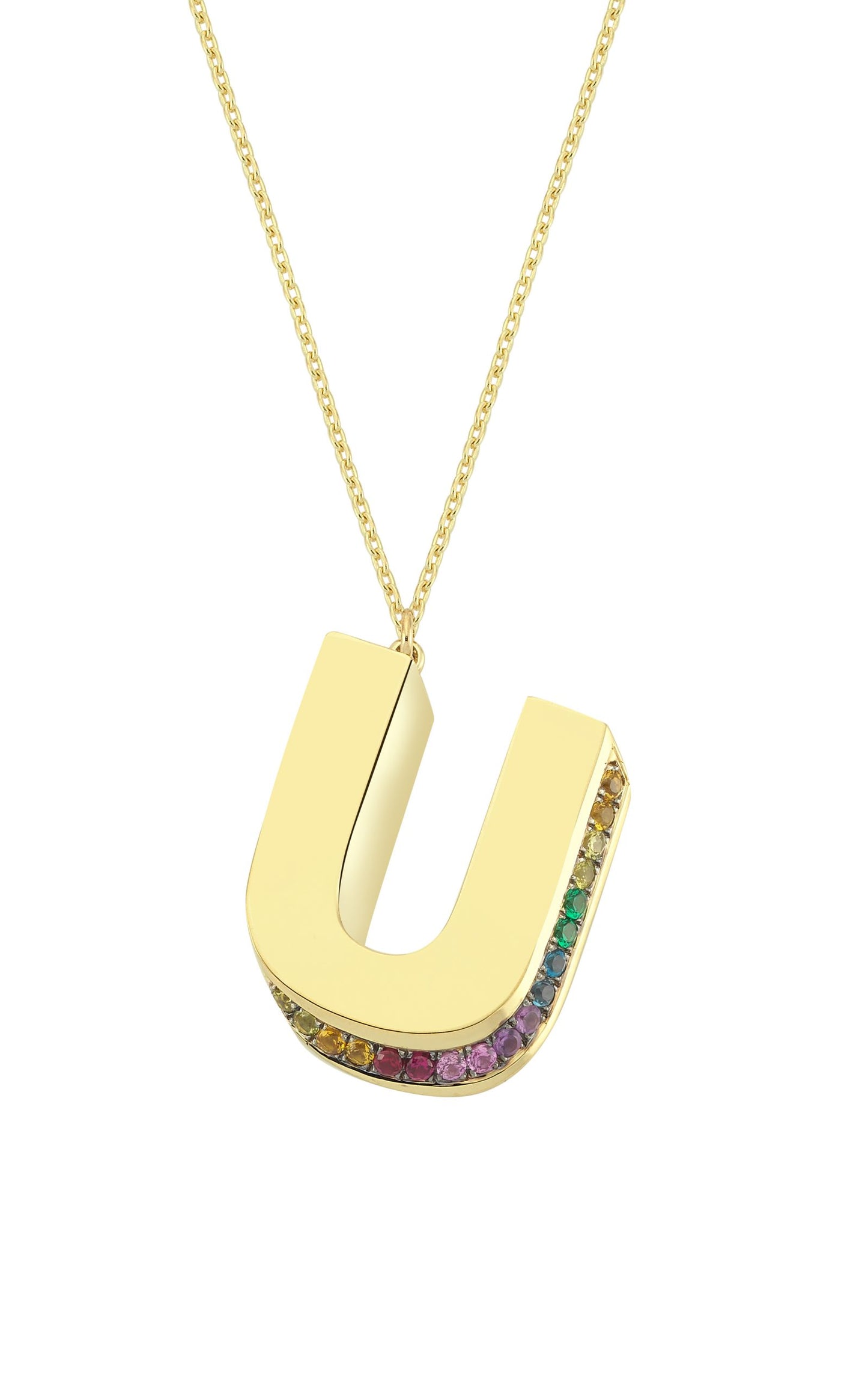 3D U Letter Necklace with Rainbow Sapphires