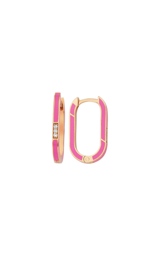 Pink Enamel BonBon Earring with Diamonds (Single)