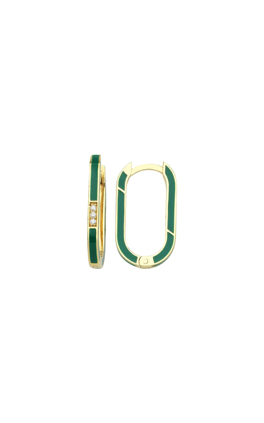 Dark Green Enamel BonBon Earring with Diamonds (SINGLE)