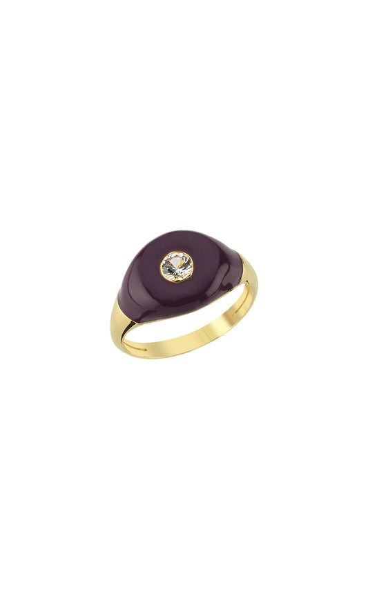 Plum Enamel BonBon Ring with Quartz Stone