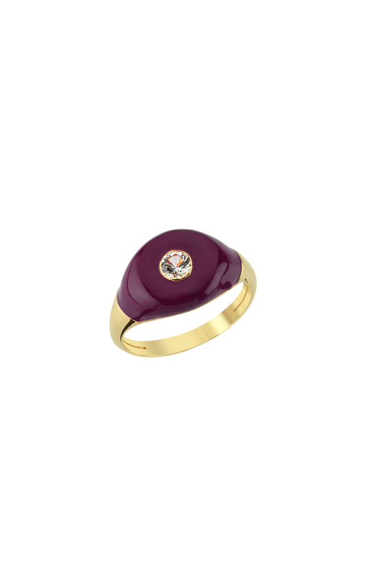 Purple Enamel BonBon Ring with Quartz Stone