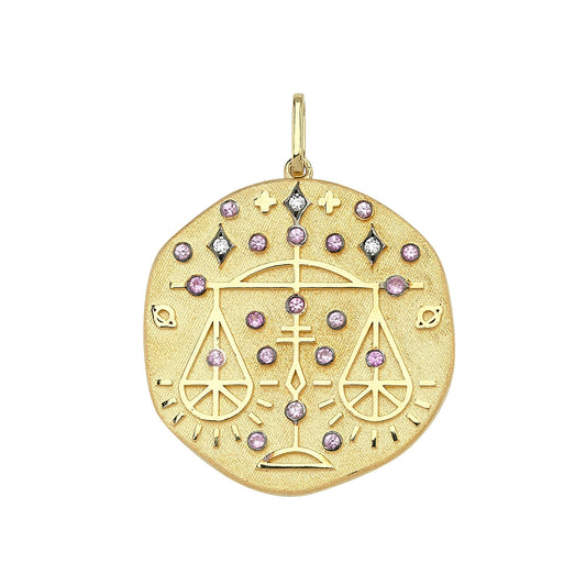 Libra Auspicious Stone Pink Quartz and Diamond Locket Pendant