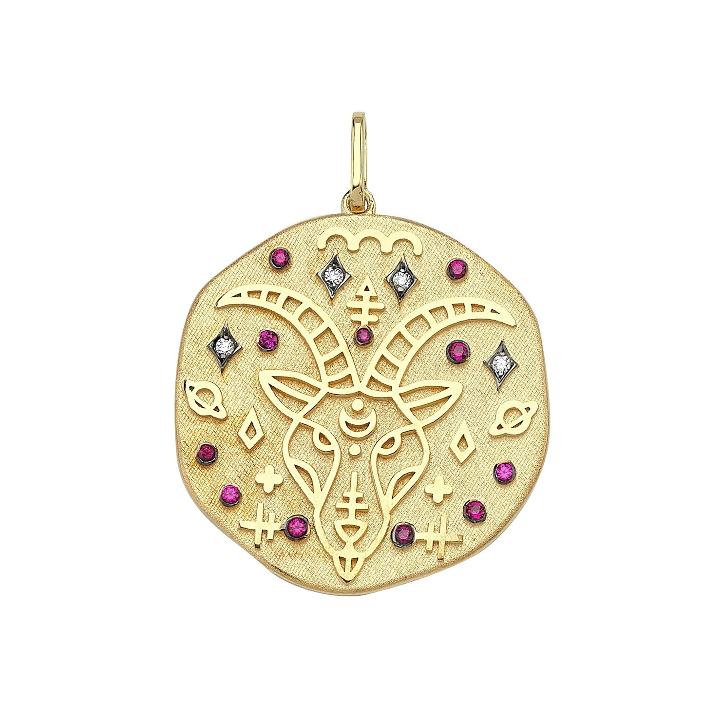 Capricorn Auspicious Stone Ruby and Diamond Locket Pendant