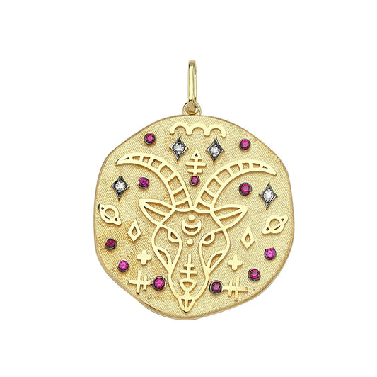 Capricorn Auspicious Stone Ruby and Diamond Locket Pendant