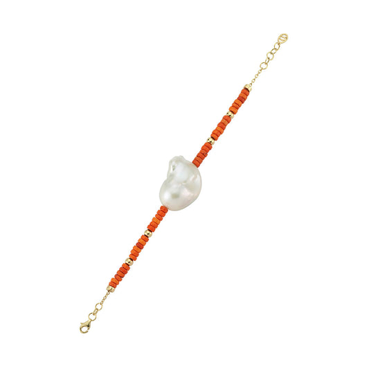 Orange Beaded Bracelet with Baroque Pearls