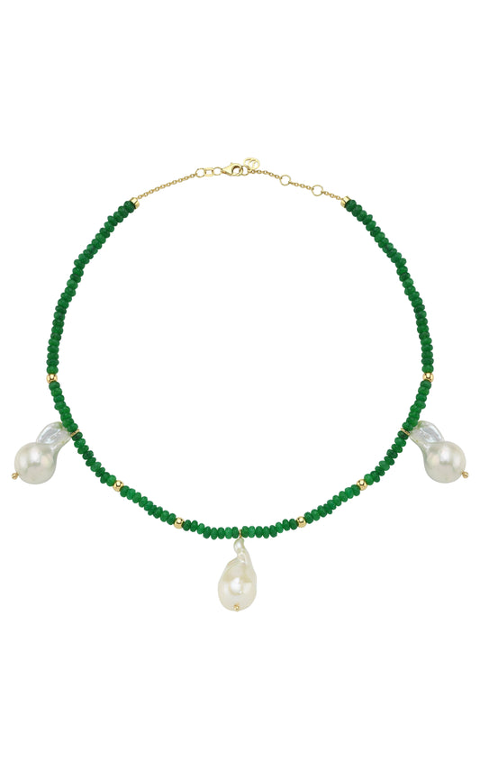 Jade Beaded Necklace with Baroque Pearls