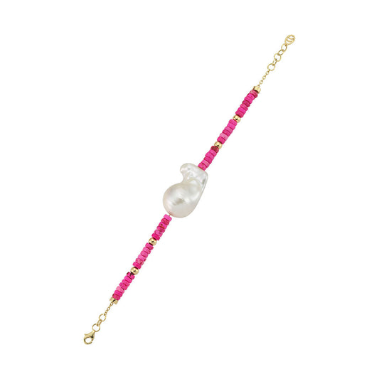 Pink Beaded Bracelet with Baroque Pearls