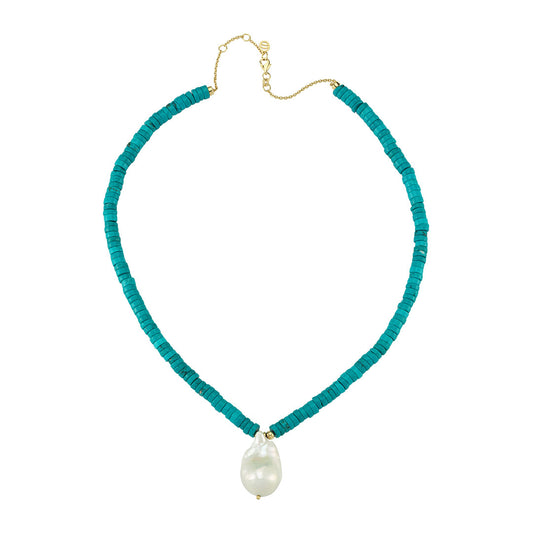 Turquoise Beaded Necklace with Baroque Pearl