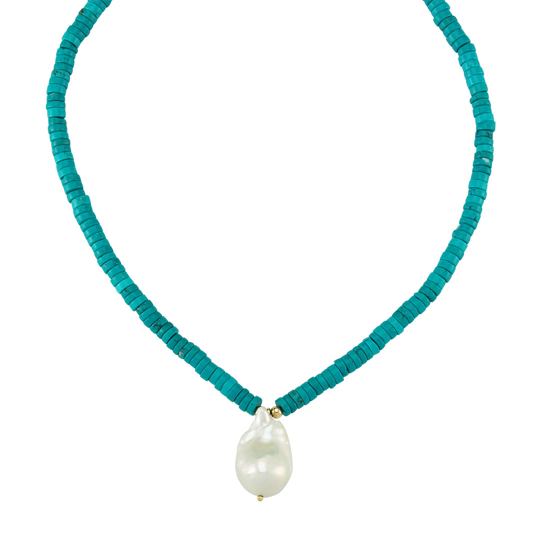 Turquoise Beaded Necklace with Baroque Pearl