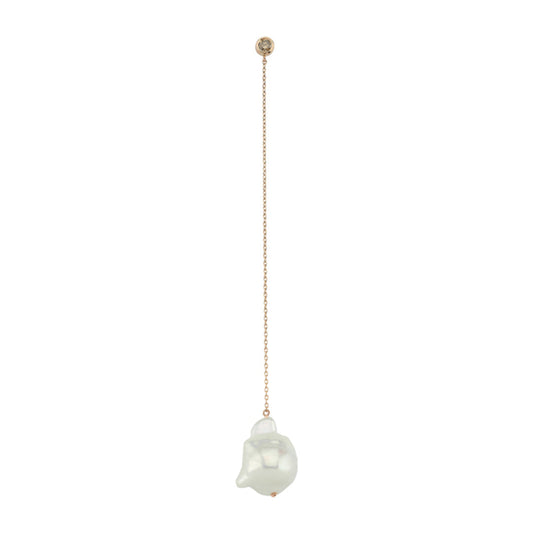 Medium Baroque Pearl Long Chain Earring with a Champagne Diamond Stud (Price for Single)