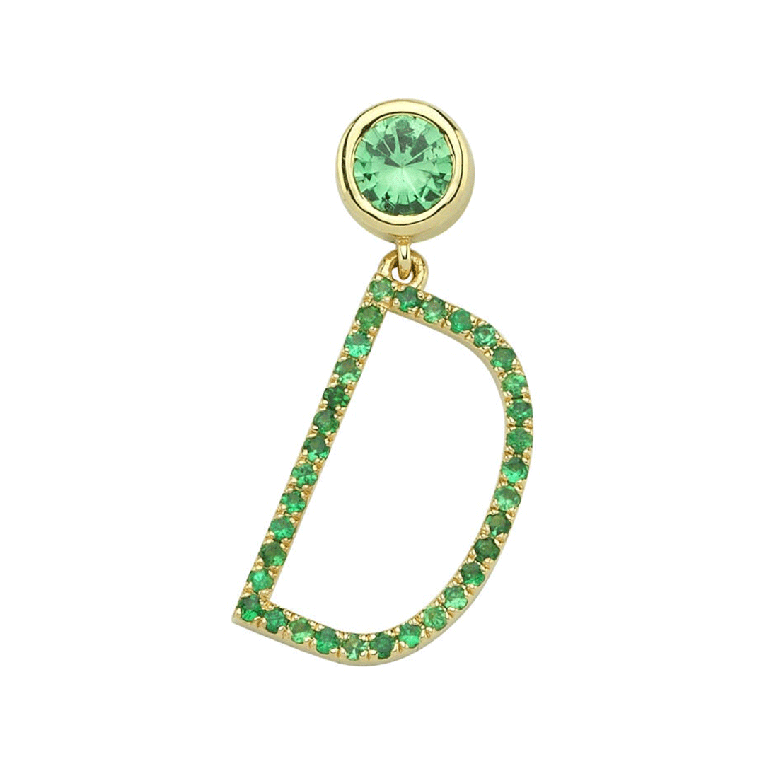 Small Size Tsavorite Pave Letter Earring (Single)