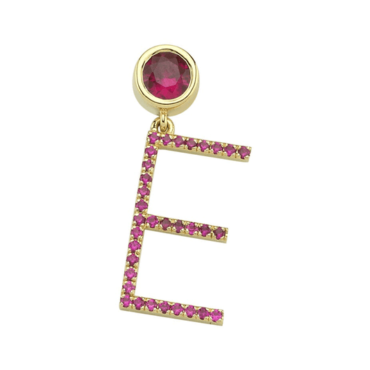 Small Size Pink Sapphire Yellow Gold Letter Earring (Single)