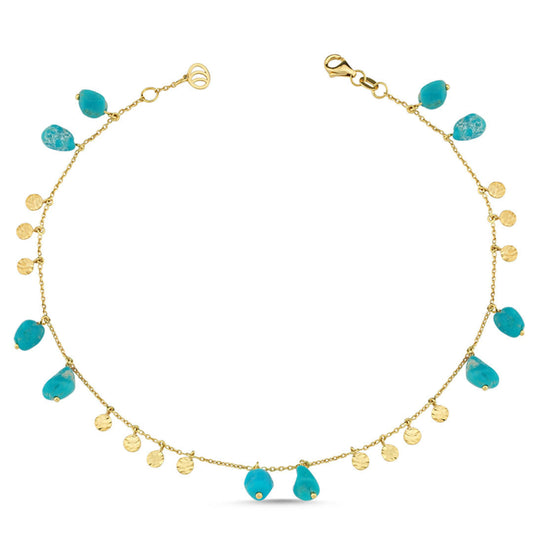 Turquoise Anklet with Gold Disks