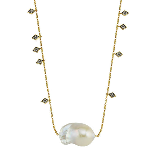 Baroque Pearl Necklace with Champagne Diamond Geometric Flakes